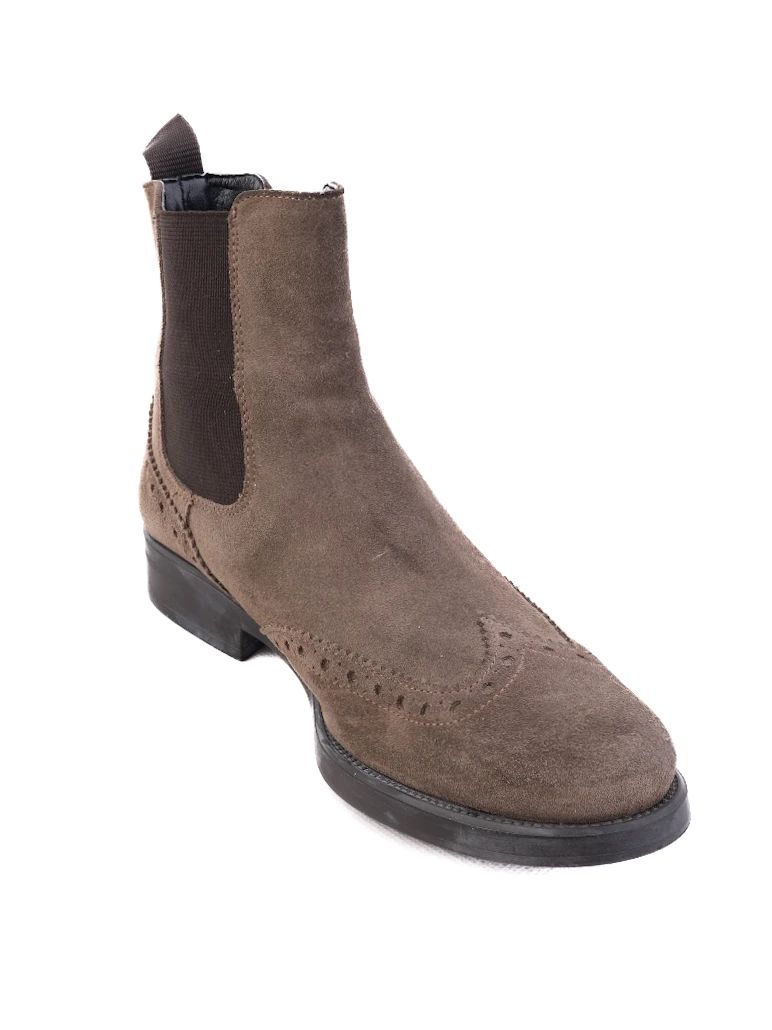 Excellent Pollini Green Leather Chelsea Boots Size 36 with Brogue Detail