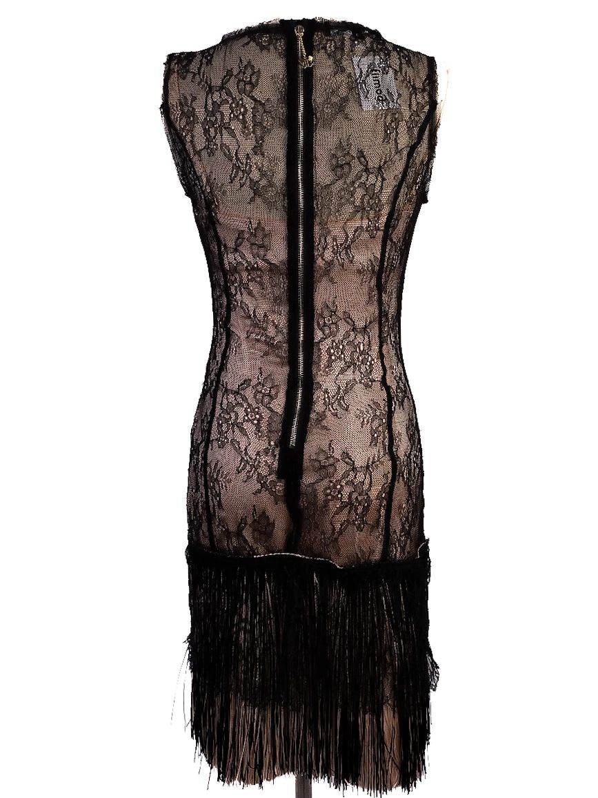 Elisabetta Franchi Black Lace Dress Size M with Floral Patterns