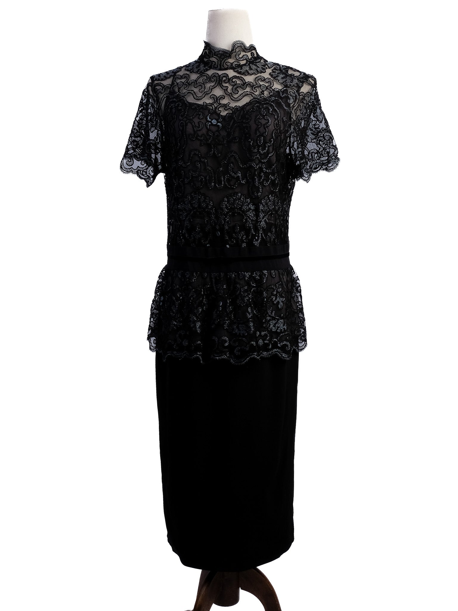 Excellent Clips Black Lace Dress XL Floral Overlay Peplum Waist