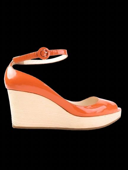 Excellent Rupert Sanderson Orange Patent Leather Wedge Shoes Size 38