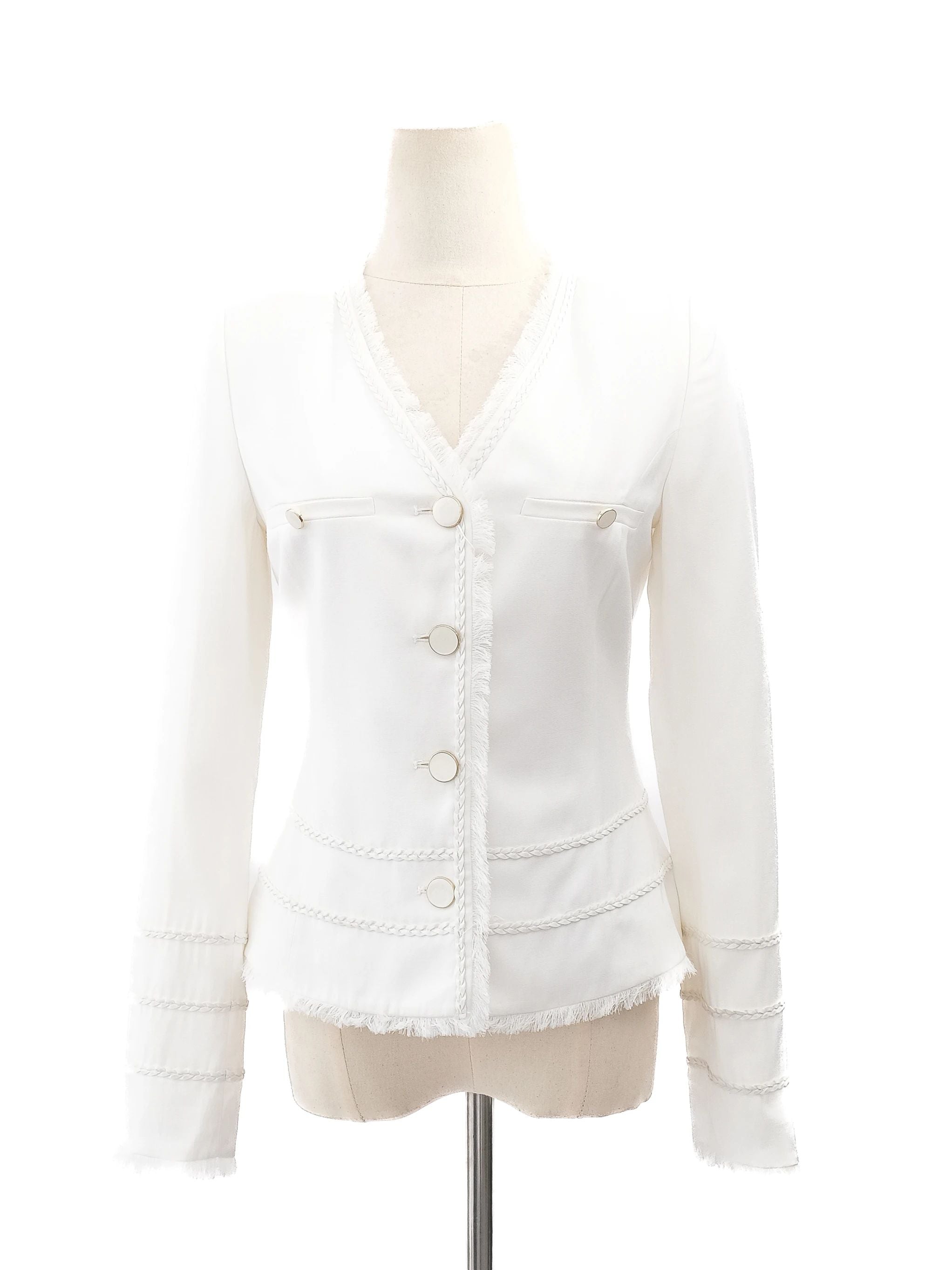 Average Bessini White Viscose Jacket Size XS with Decorative Stitching