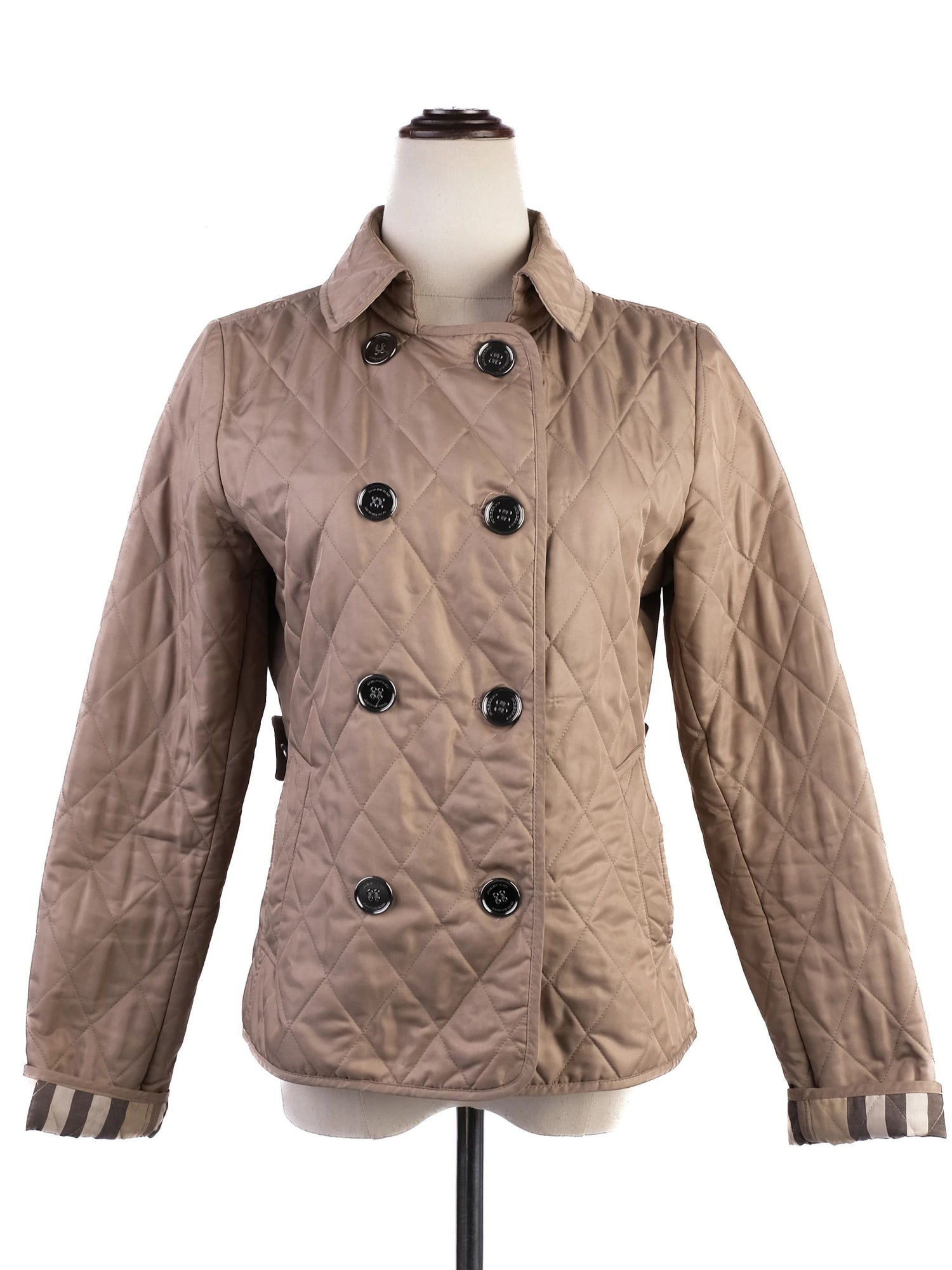 Excellent Burberry Gray Quilted Jacket Women Size S Polyester