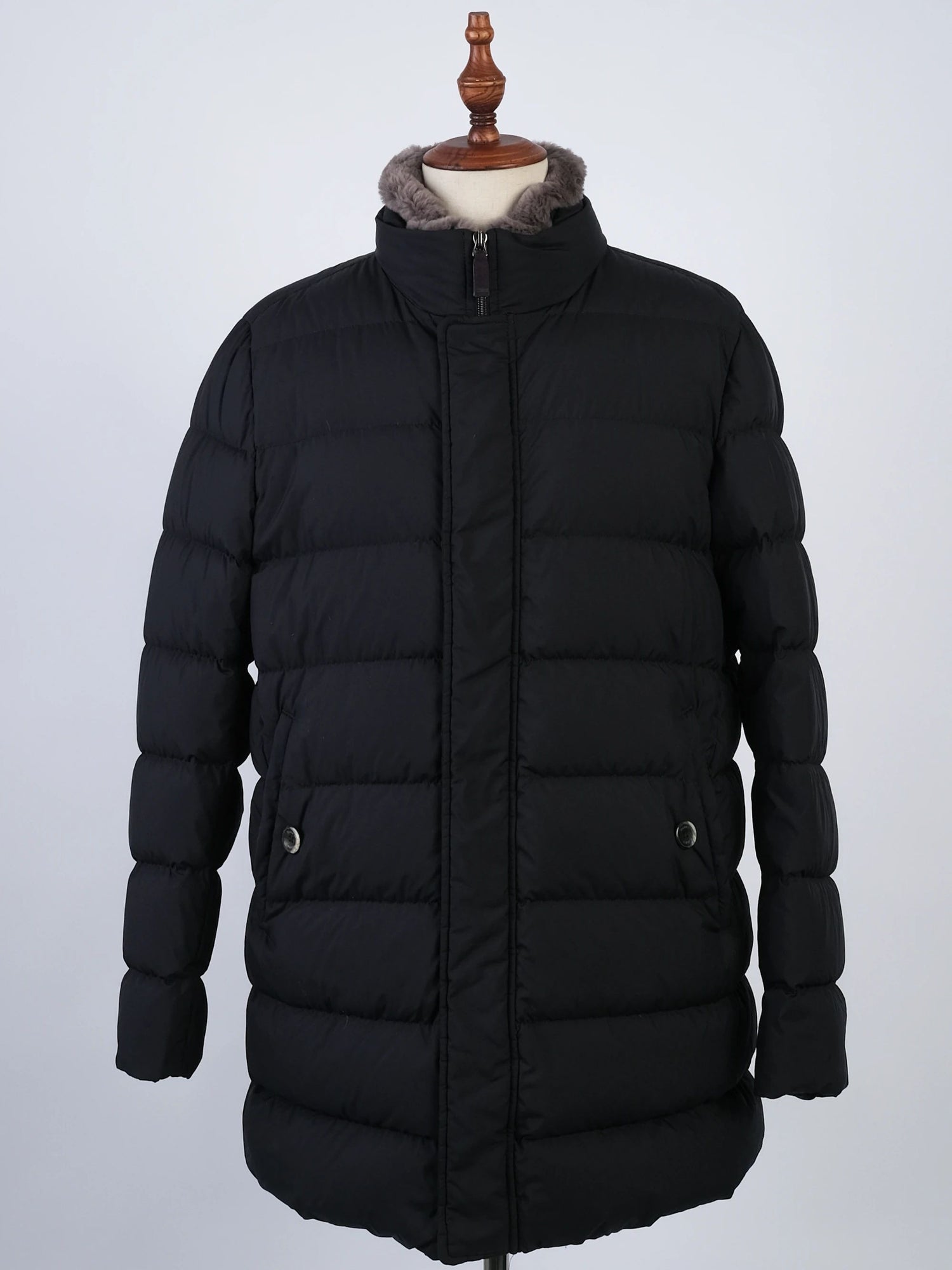 Excellent Herno Blue Padded Winter Coat with Fur Trim Size L
