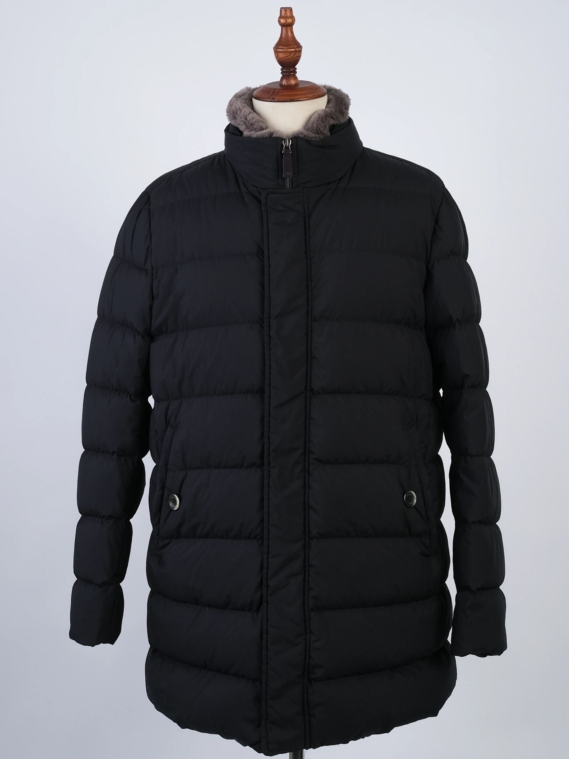 Excellent Herno Blue Padded Winter Coat with Fur Trim Size L