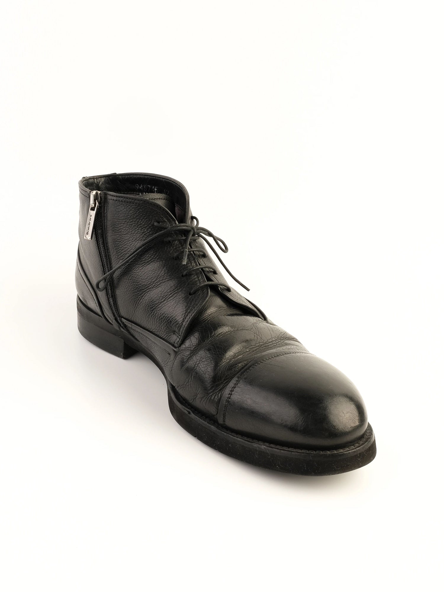 Excellent Baldinini Black Leather Ankle Boots Size 43.5 with Laces and Zipper
