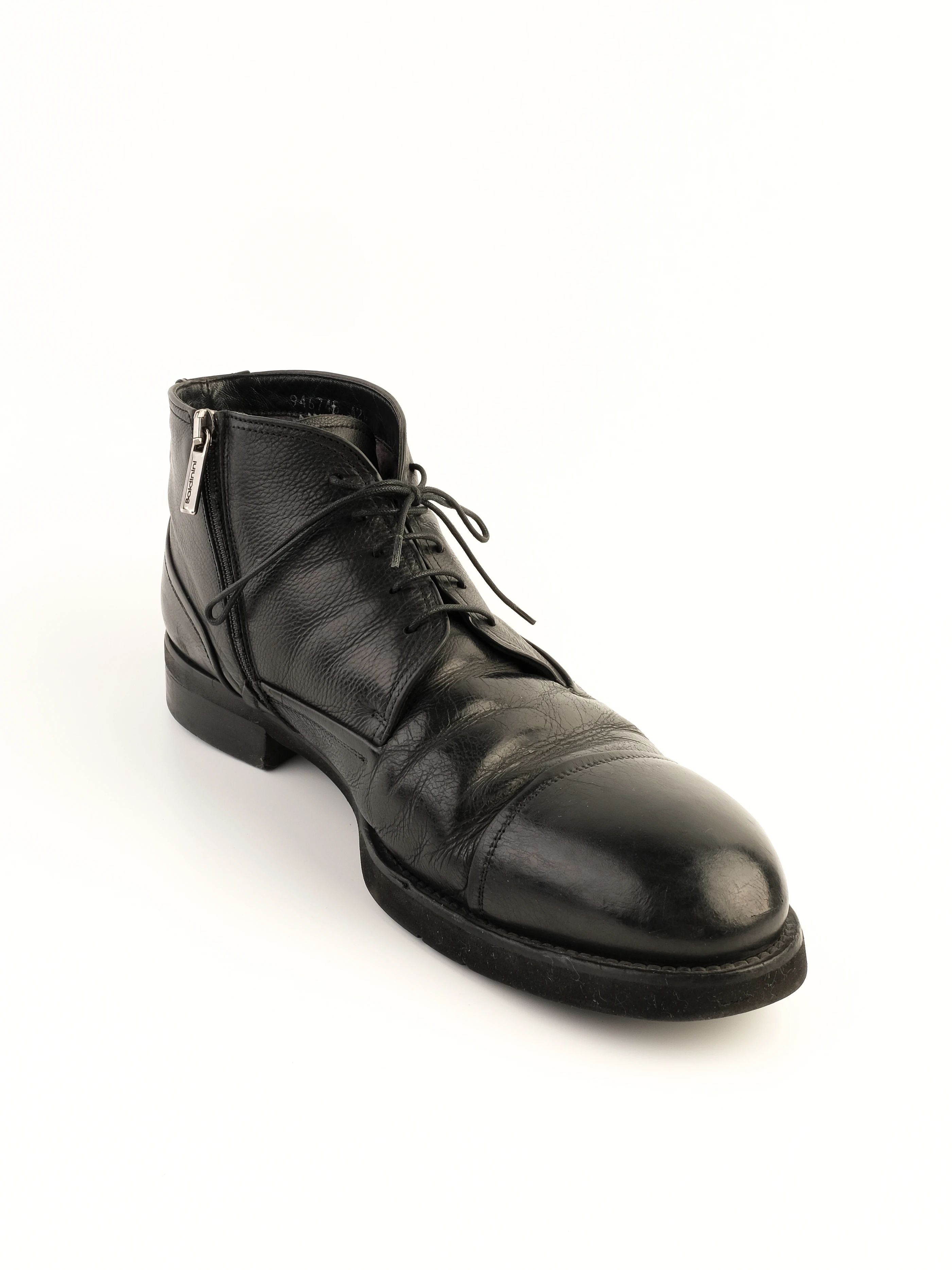 Excellent Baldinini Black Leather Ankle Boots Size 43.5 with Laces and Zipper