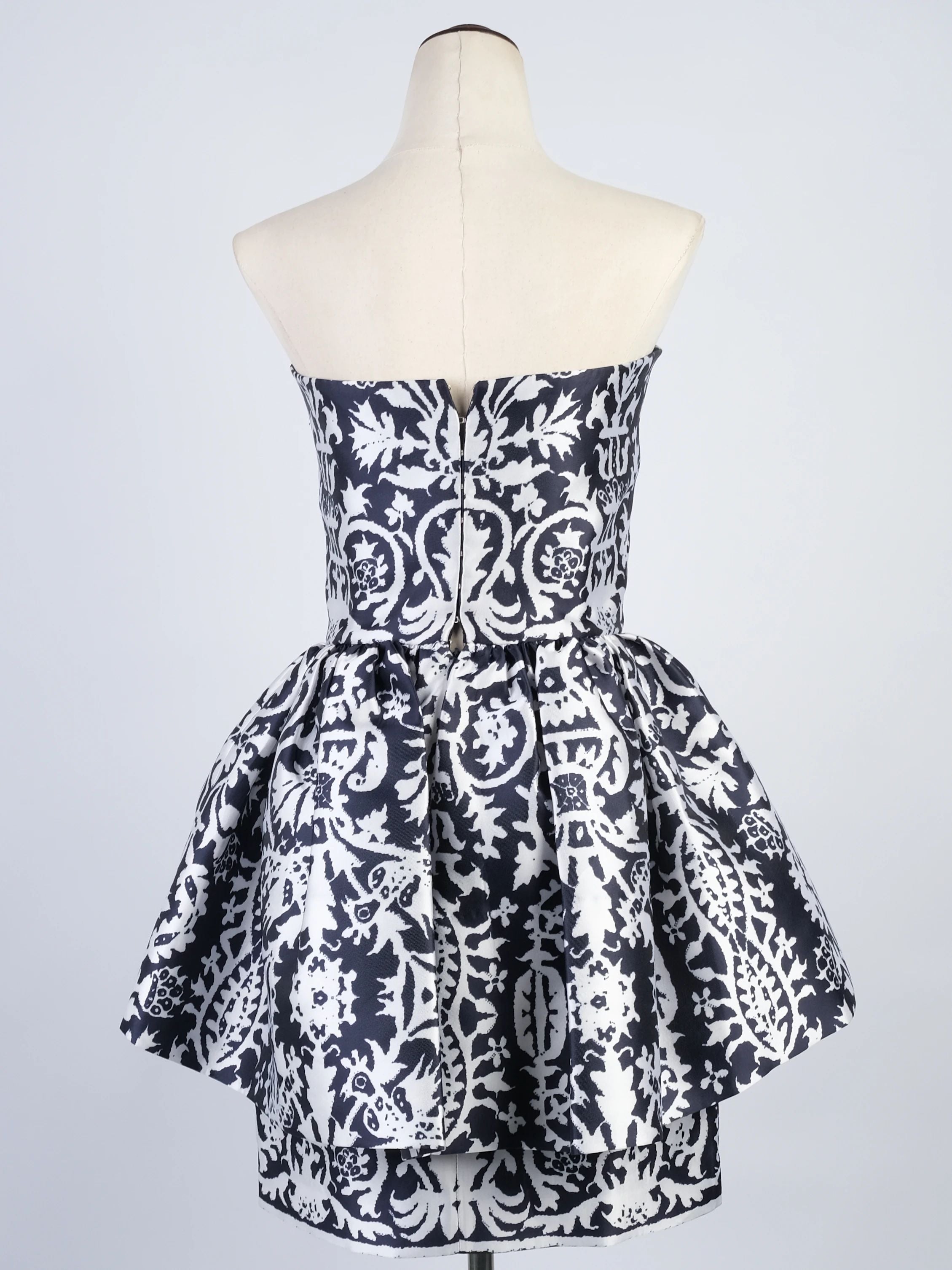 Martin Grant Paris Black & White Floral Silk Peplum Dress Size M