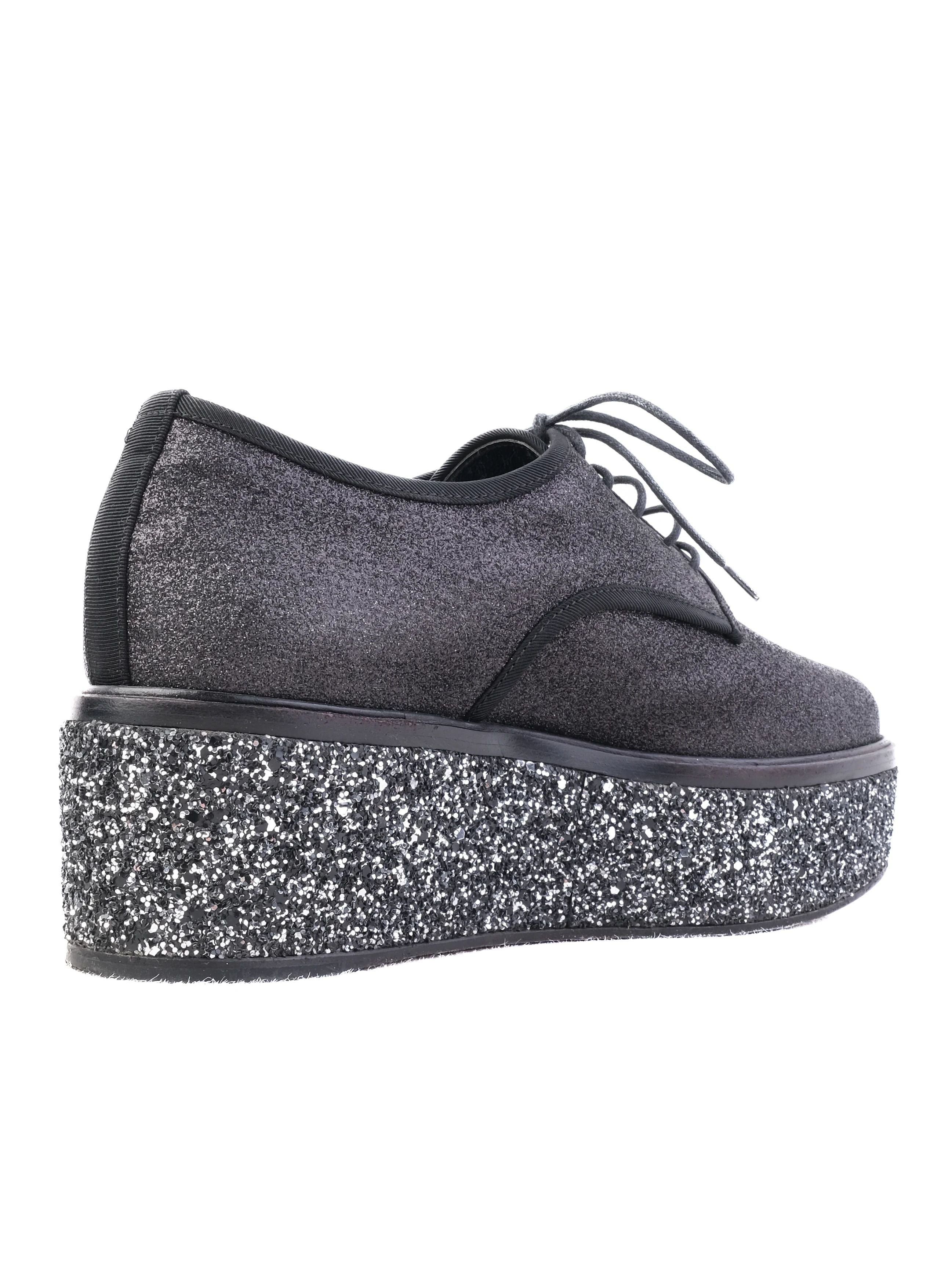 Excellent Sergio Rossi Black Fabric Shoes Size 38 with Glittery Platform