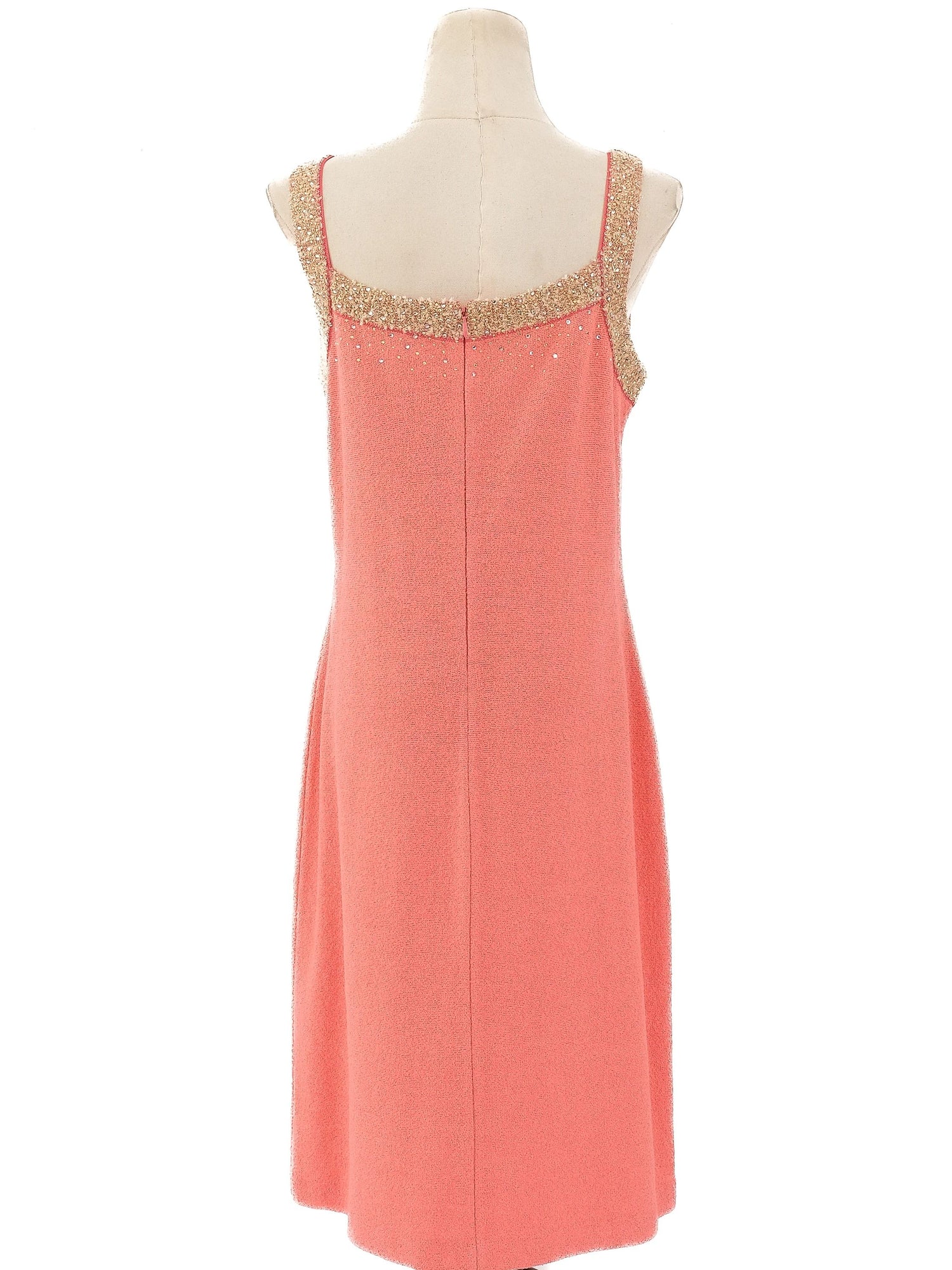 Excellent St. John Pink Wool Sleeveless Dress Size L with Gold Details