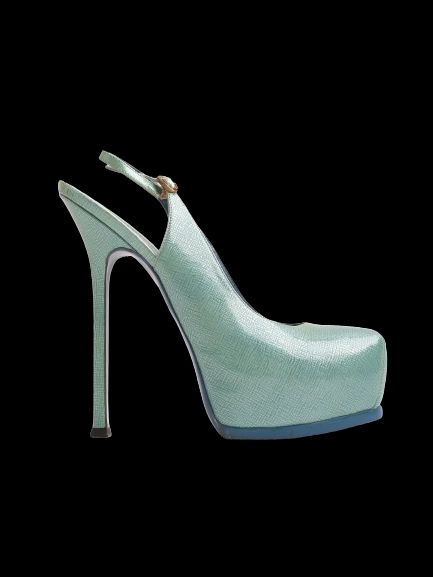 Good Yves Saint Laurent Blue High-Heeled Slingback Shoes Size 38.5