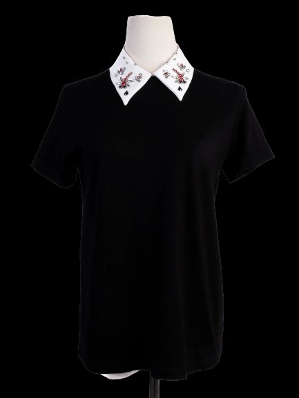 Excellent Maje Black Short-Sleeved Shirt with Embroidered Collar