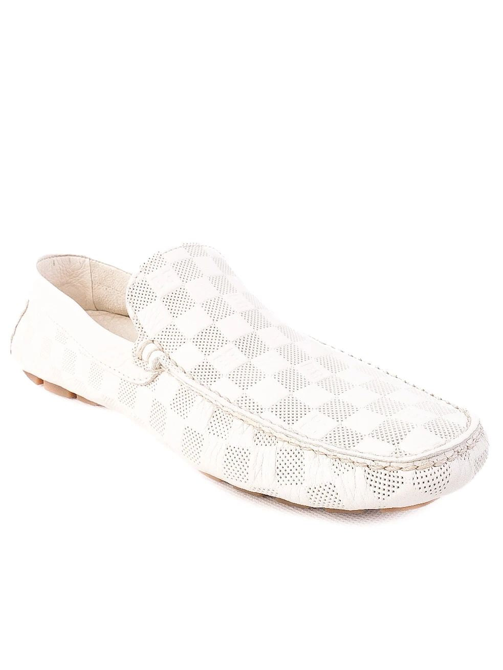 Excellent Baldinini White Leather Loafers with Checkered Pattern