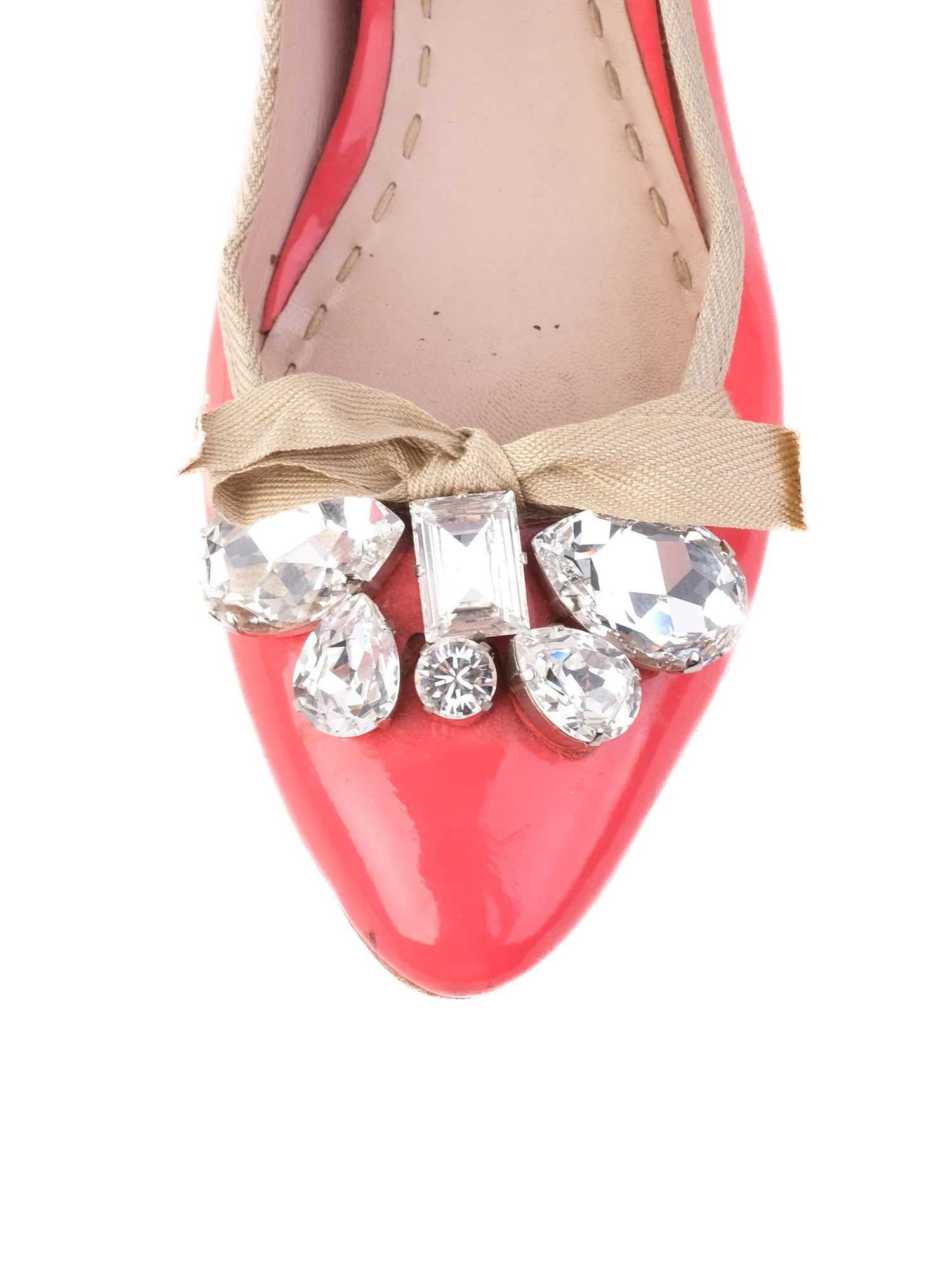 Excellent Miu Miu Pink Leather Ballet Flats Size 36.5 with Bow & Crystals