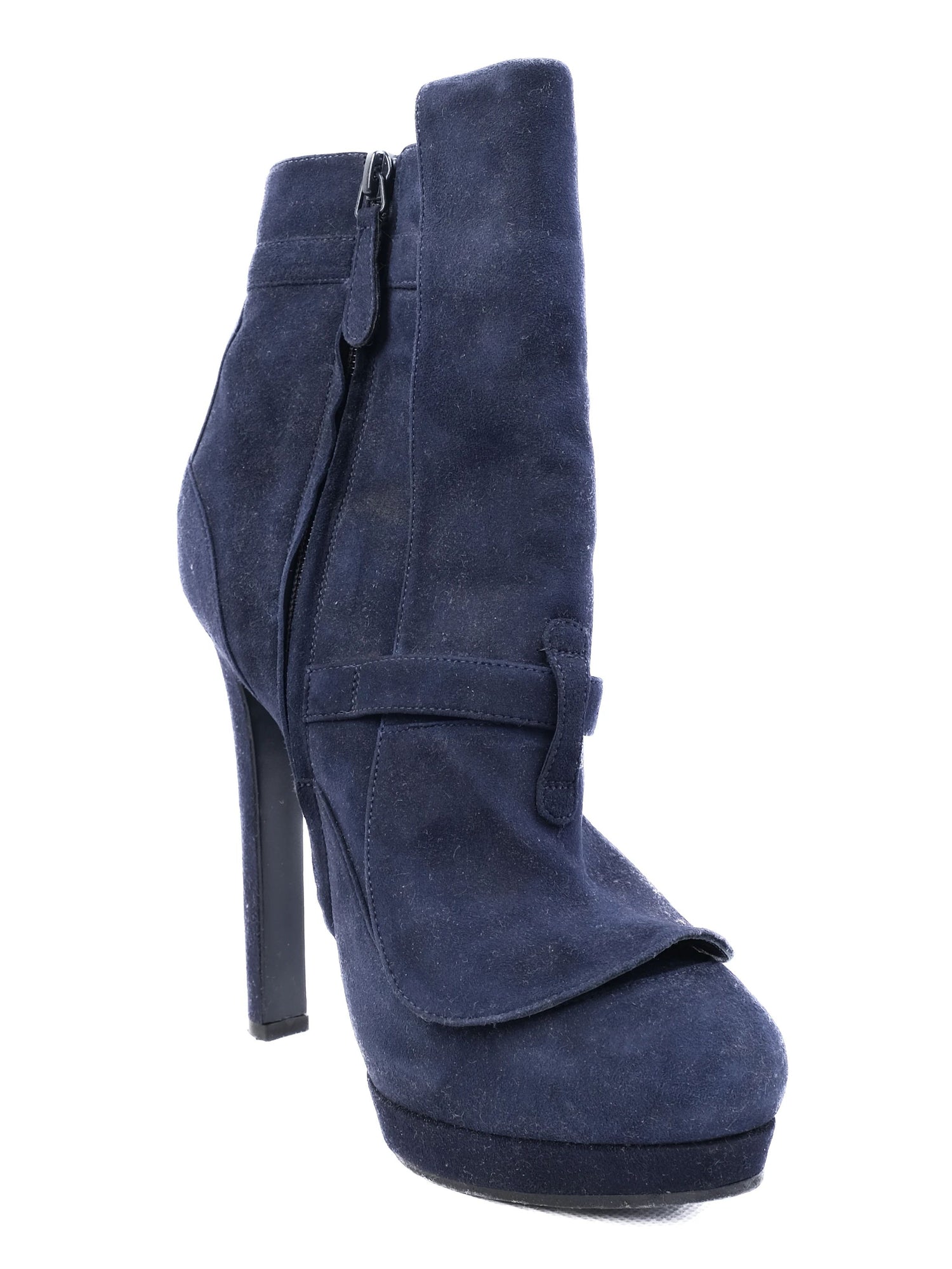 Excellent Alexander McQueen Blue Leather High-Heeled Ankle Boots Size 41