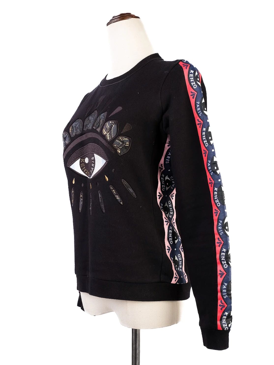 Excellent Kenzo Black Sweatshirt S Eye Design Colorful Stripes