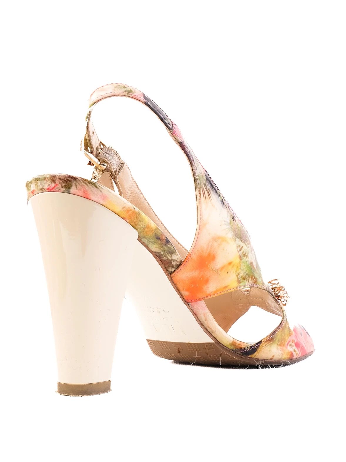 Excellent Renzoni Floral Leather High-Heeled Slingback Shoes Size 37