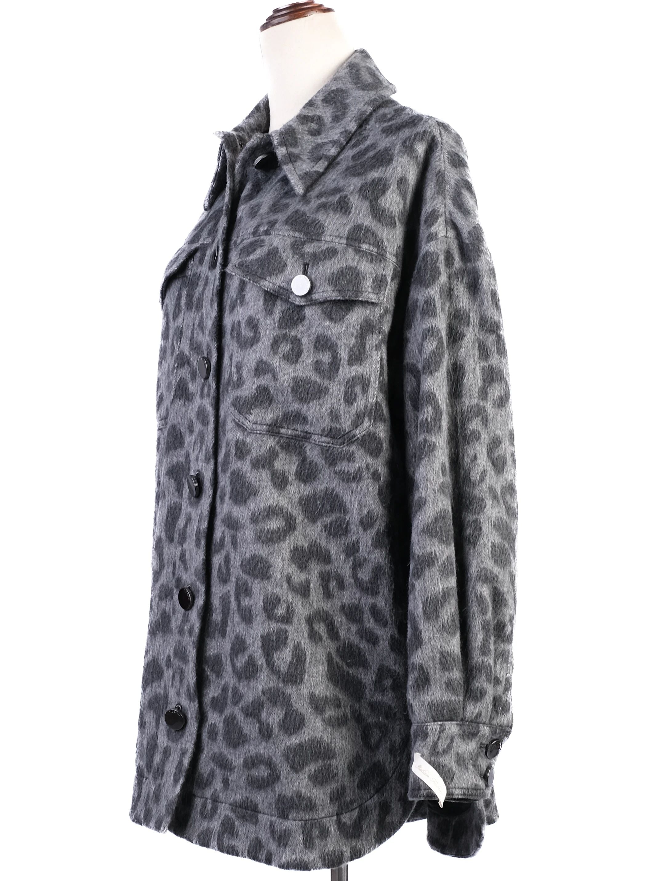 Ted Baker Gray Leopard Print Wool Jacket with Large Buttons