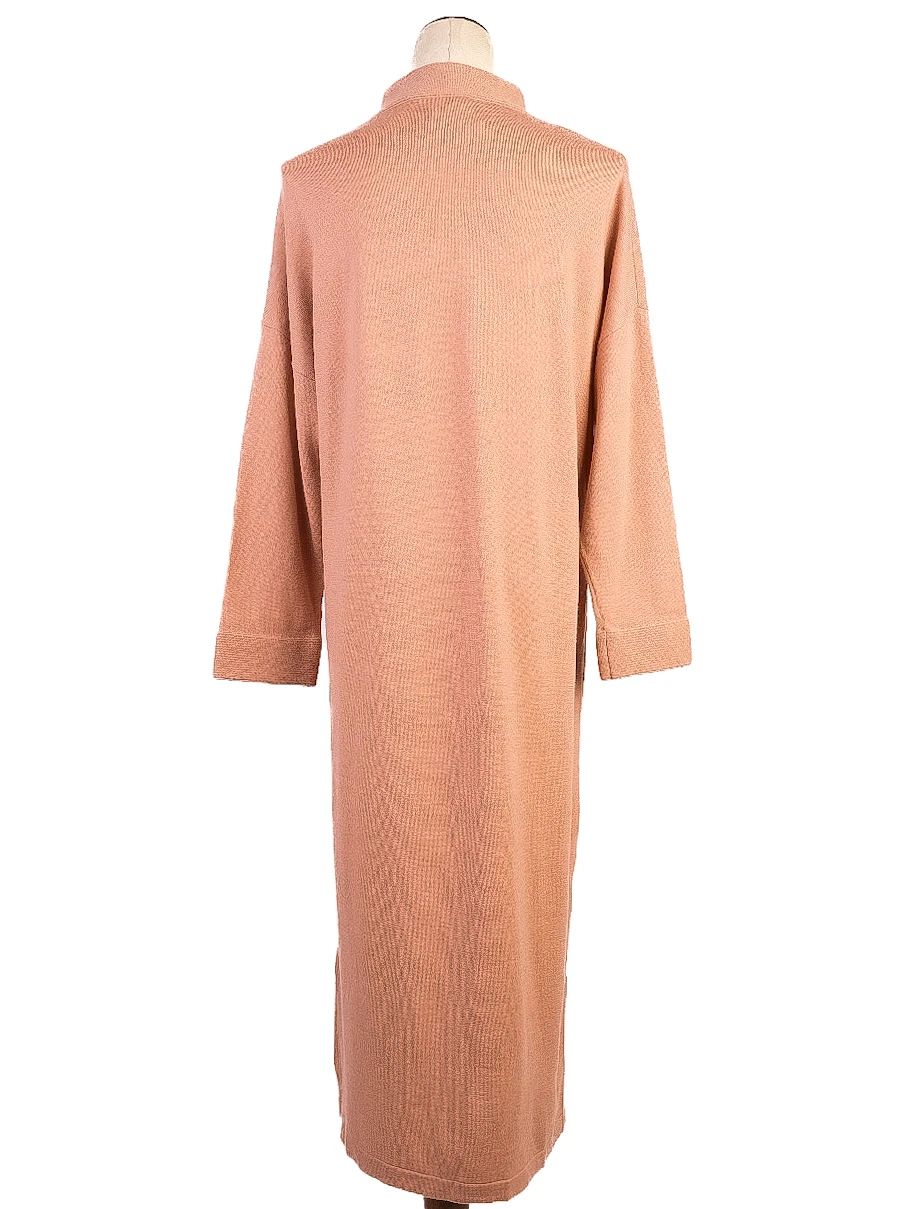 Excellent Pink Wool Dress M High Neckline Long Sleeves Women