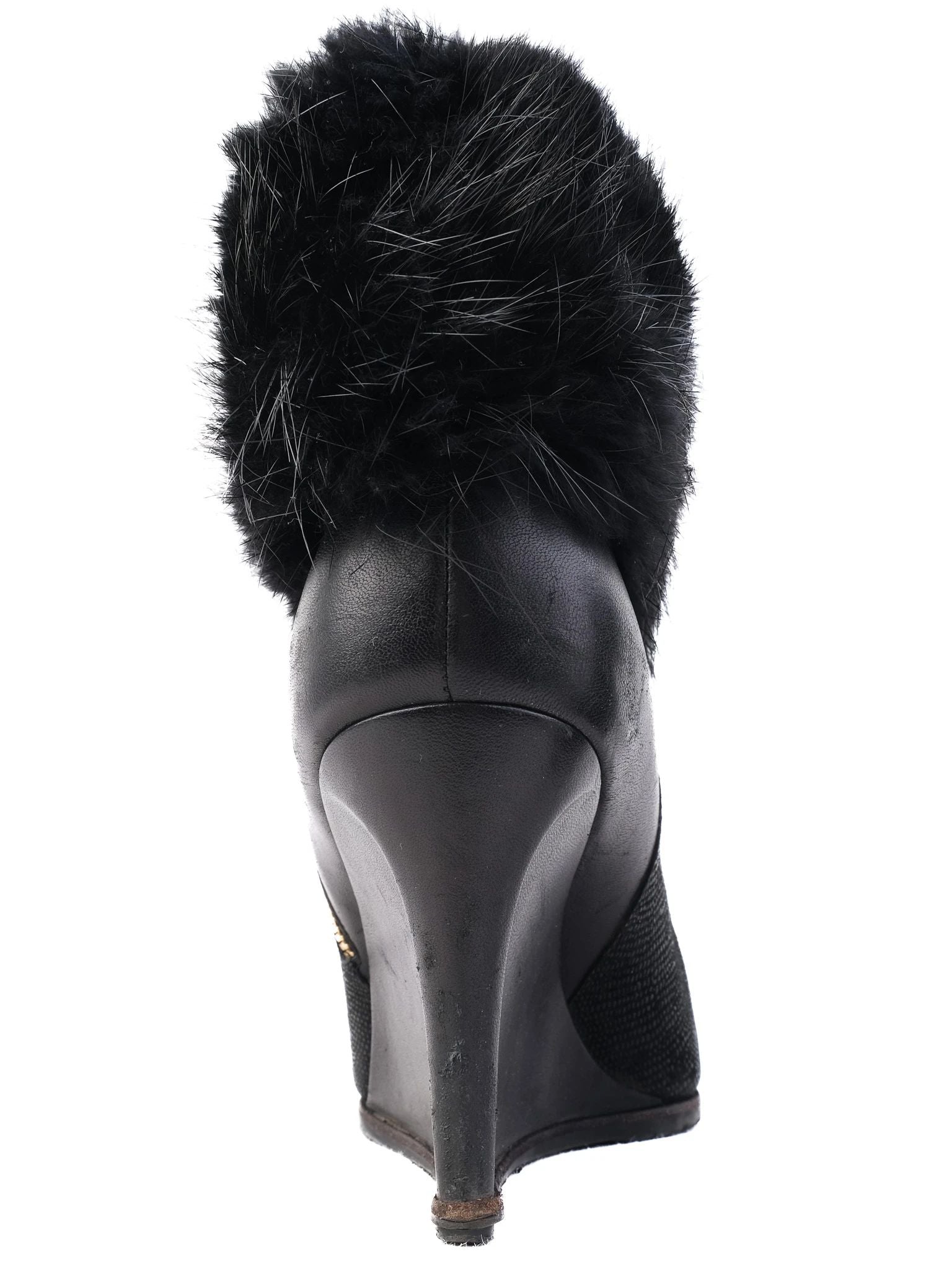 Excellent Sergio Rossi Black Leather Wedge Ankle Boots Size 38.5