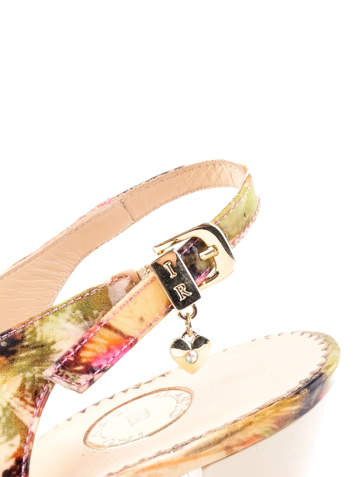 Excellent Renzoni Floral Leather High-Heeled Slingback Shoes Size 37