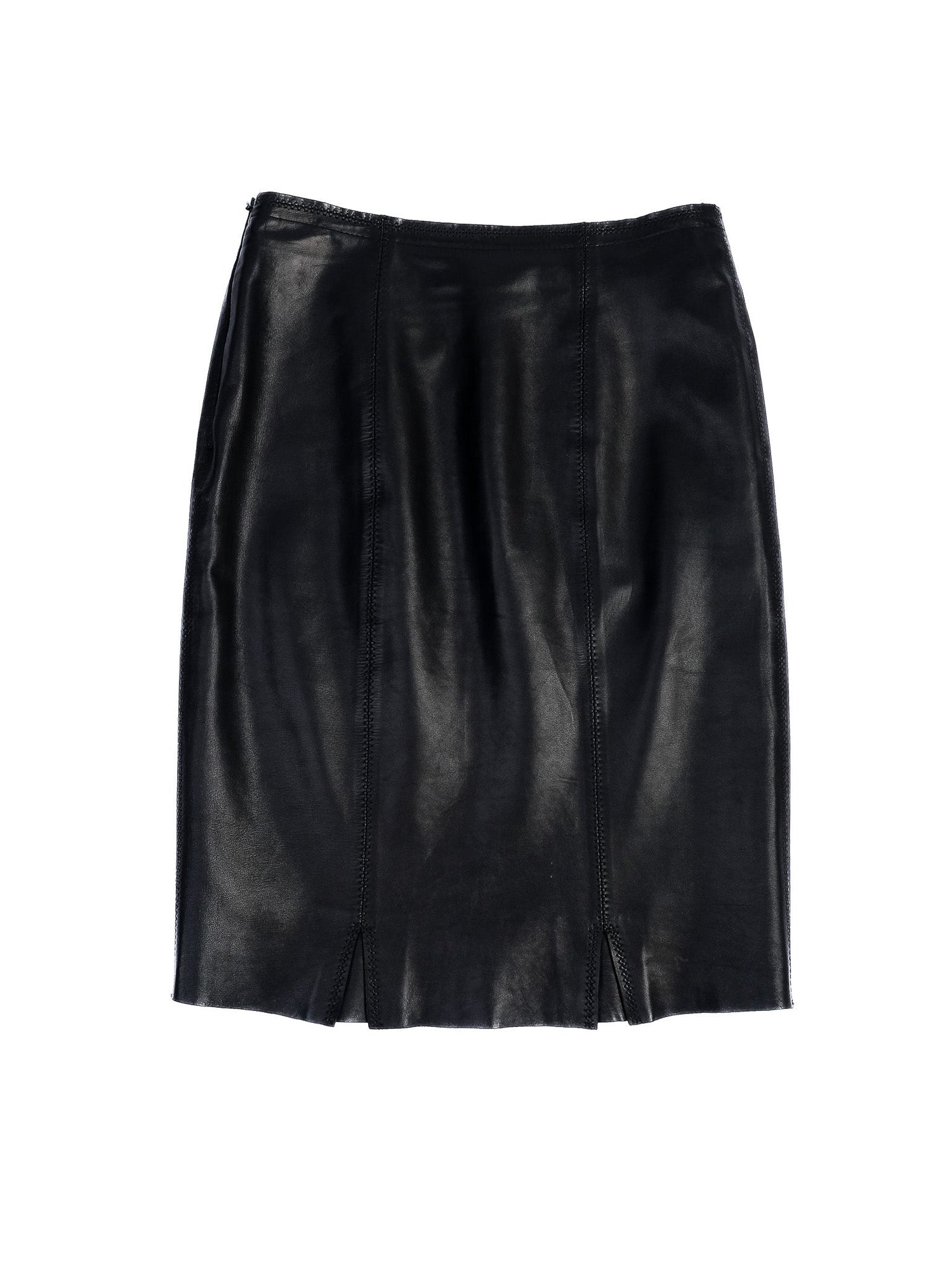 Excellent Balmain Black Leather Skirt Size M