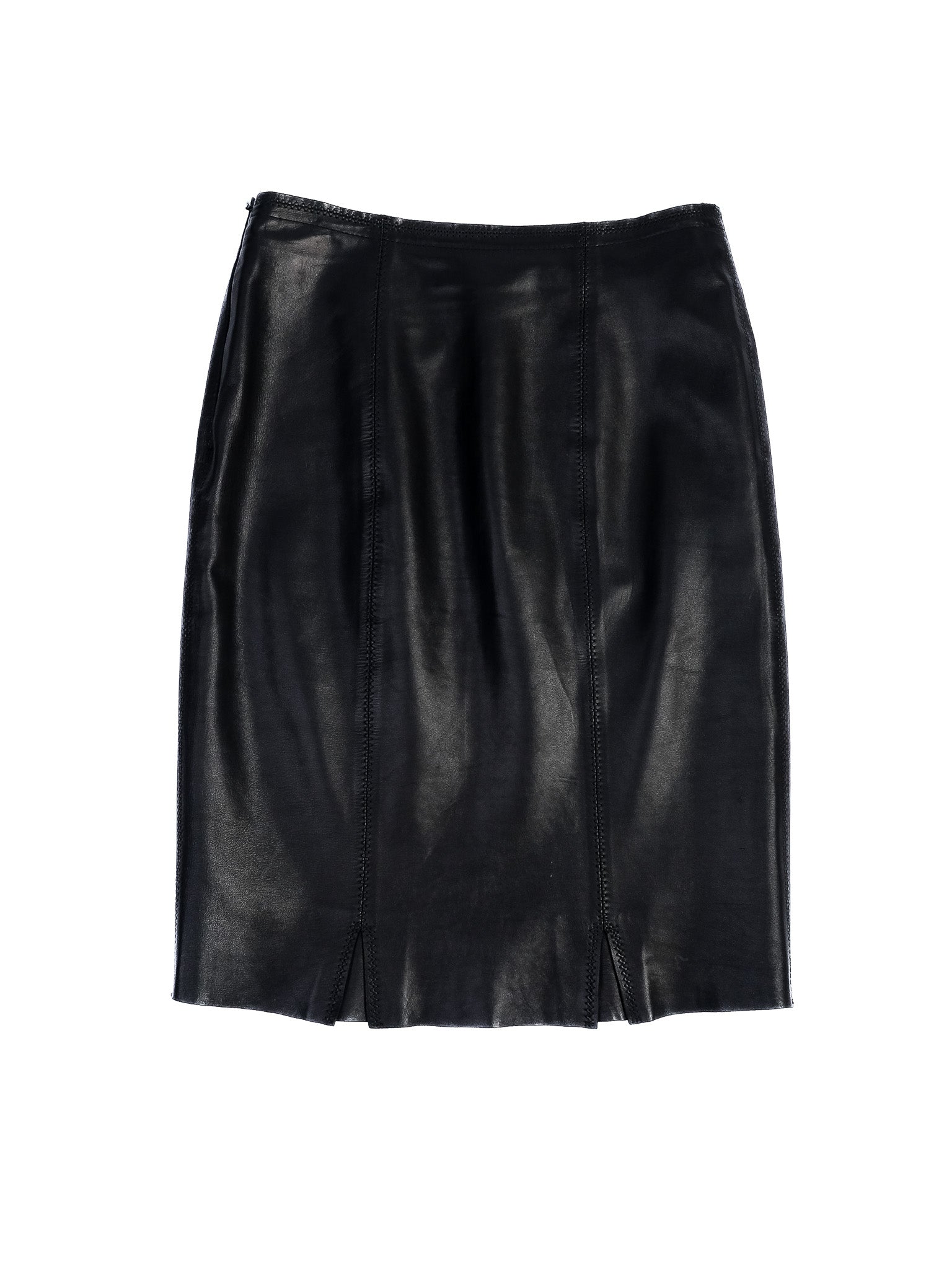 Excellent Balmain Black Leather Skirt Size M