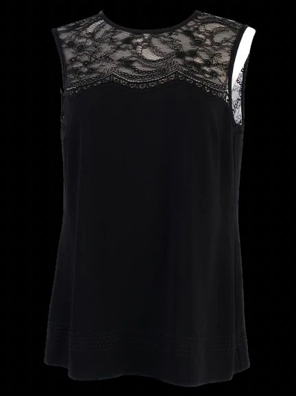 Excellent Strenesse Black Sleeveless Top with Lace Detailing Size M