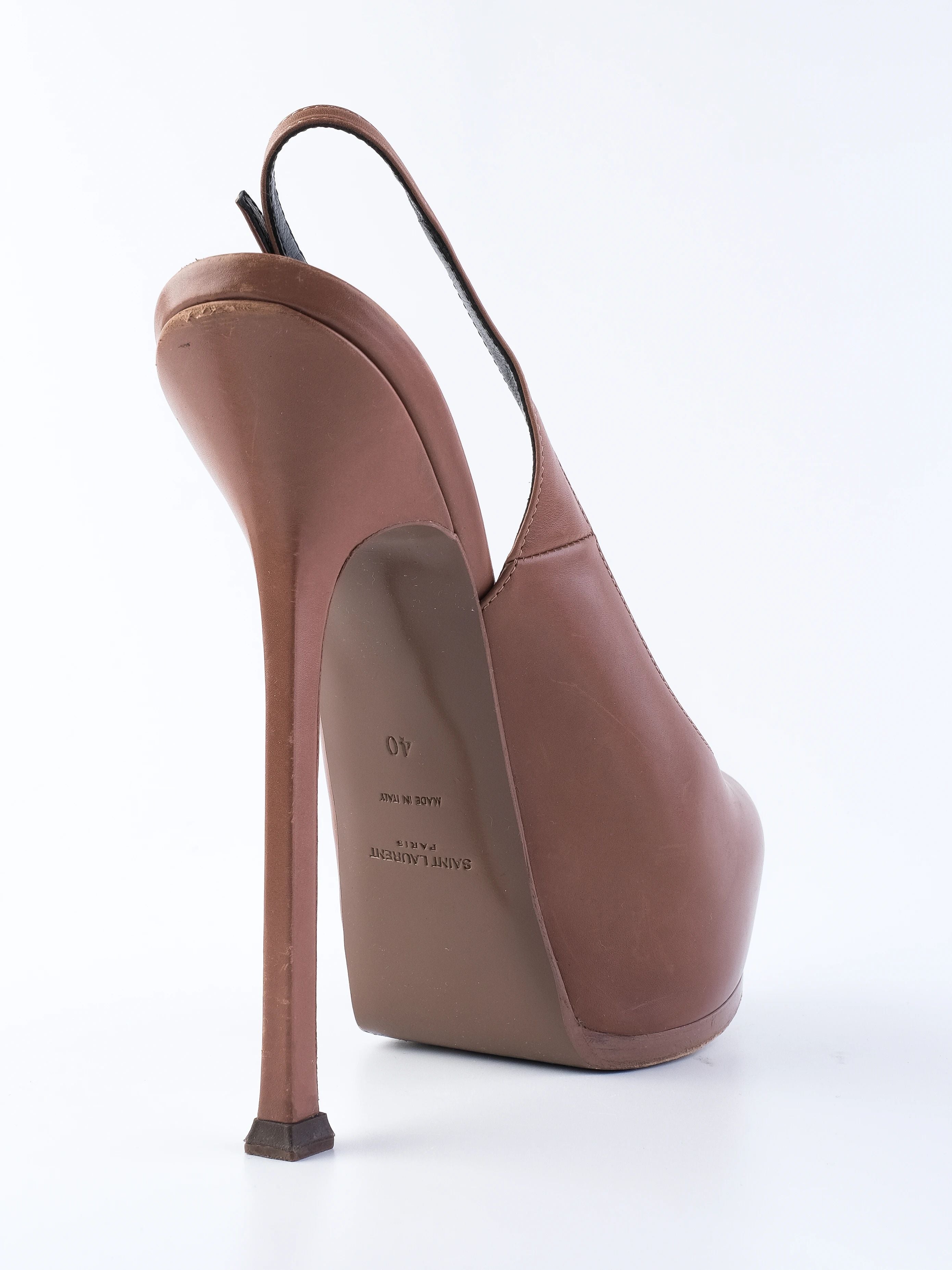 Excellent Yves Saint Laurent Orange Leather Slingback High Heels Size 40