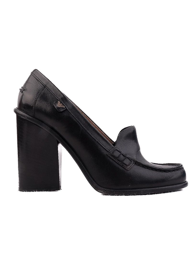 Excellent Emporio Armani Black Leather Loafer-Style Pumps Size 38