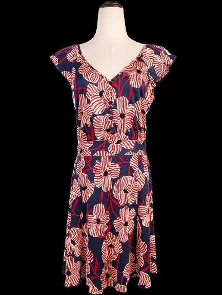 Moschino Floral Silk Dress in Blue with Red & White Accents