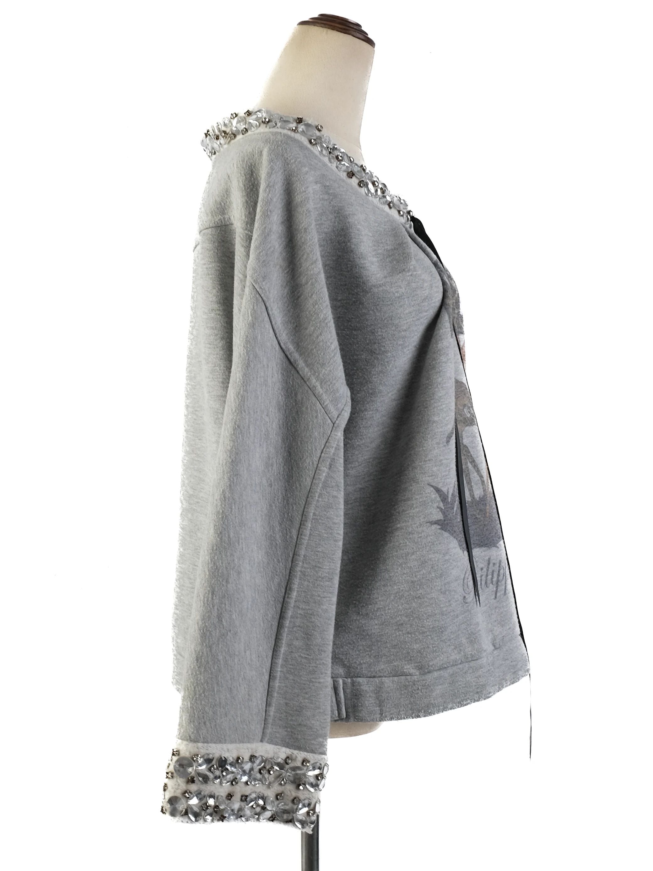 Excellent Phillipp Plein Gray Sweatshirt M with Graphic Deer & Embellishments