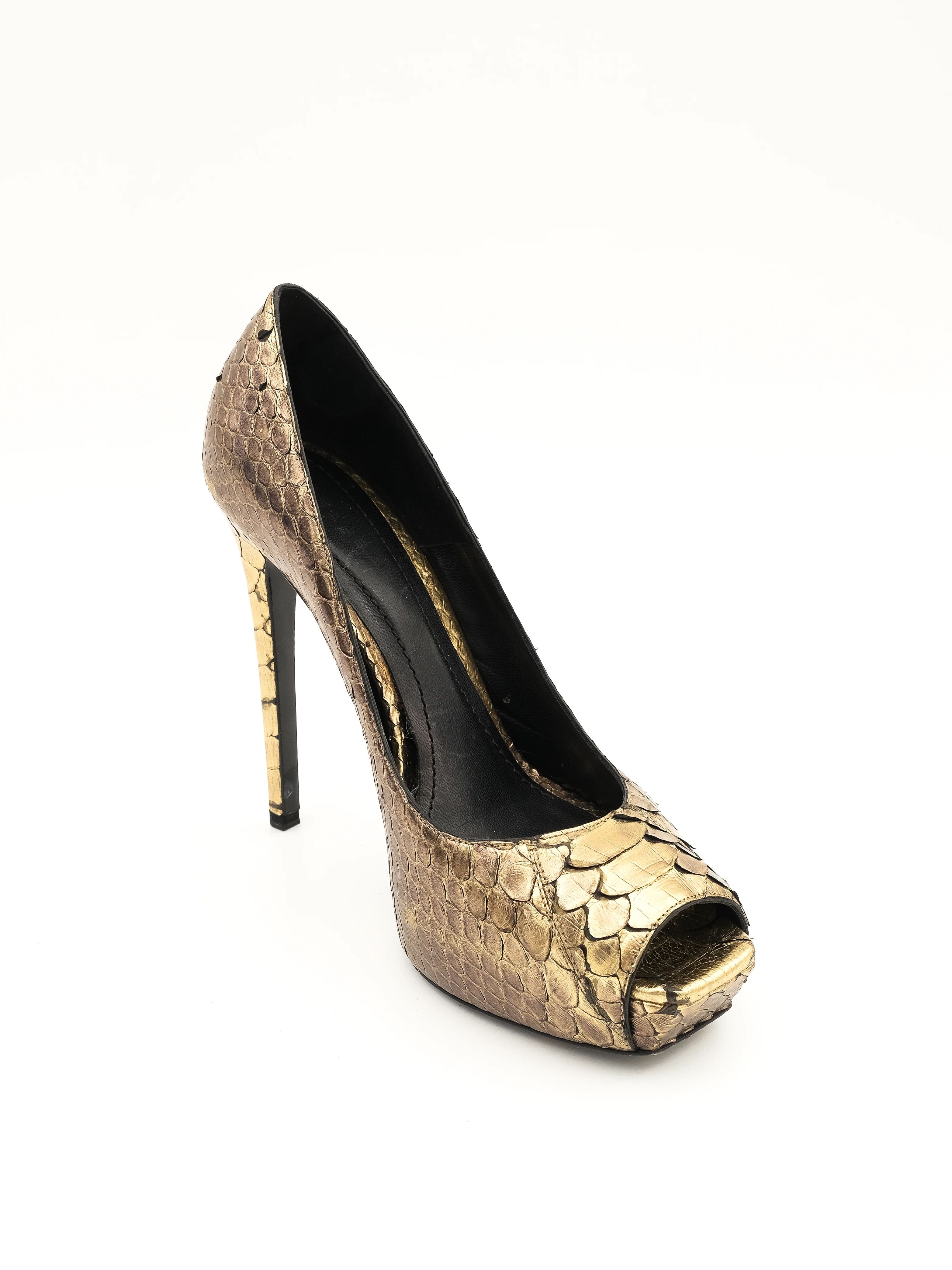 Excellent Barbara Bui Yellow Leather Peep-Toe High Heels Size 37.5