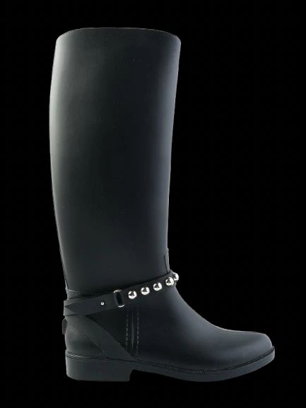 Perfect Red Valentino Black Leather Knee-High Boots with Silver Studs