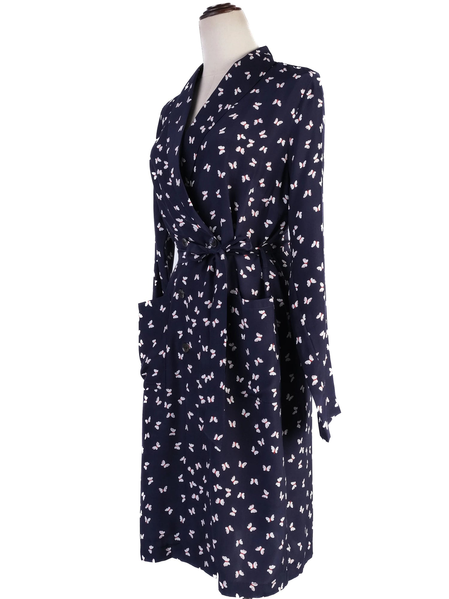 Excellent P.A.R.O.S.H. Silk Robe Butterfly Pattern Dark Blue Women