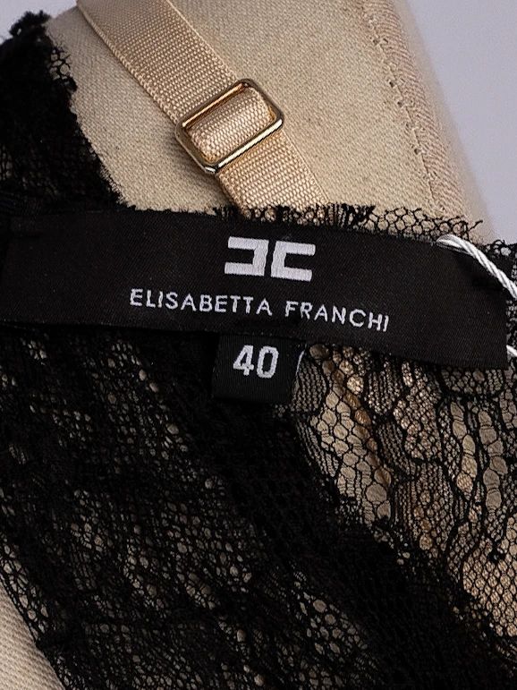Elisabetta Franchi Black Lace Dress Size M with Floral Patterns