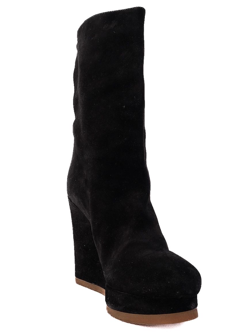 Jil Sander Black Genuine Suede Wedge Boots Size 37 Perfect Condition