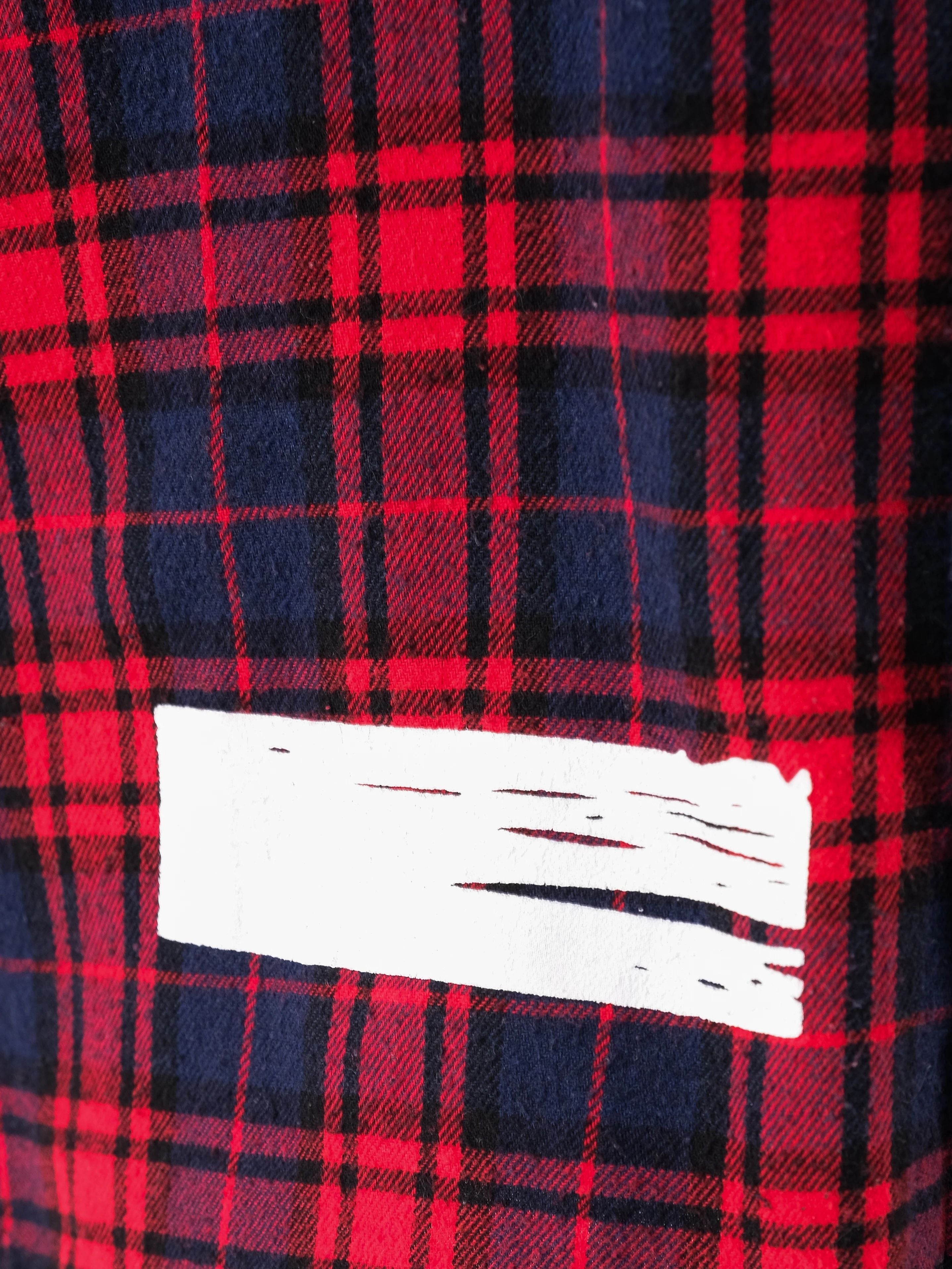 Excellent Off White Red Plaid Flannel Shirt Men Size M Unique Design