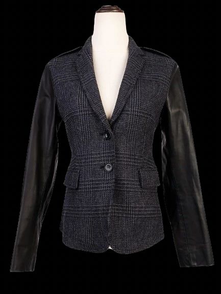 Excellent Burberry Gray Wool Jacket with Leather Sleeves
