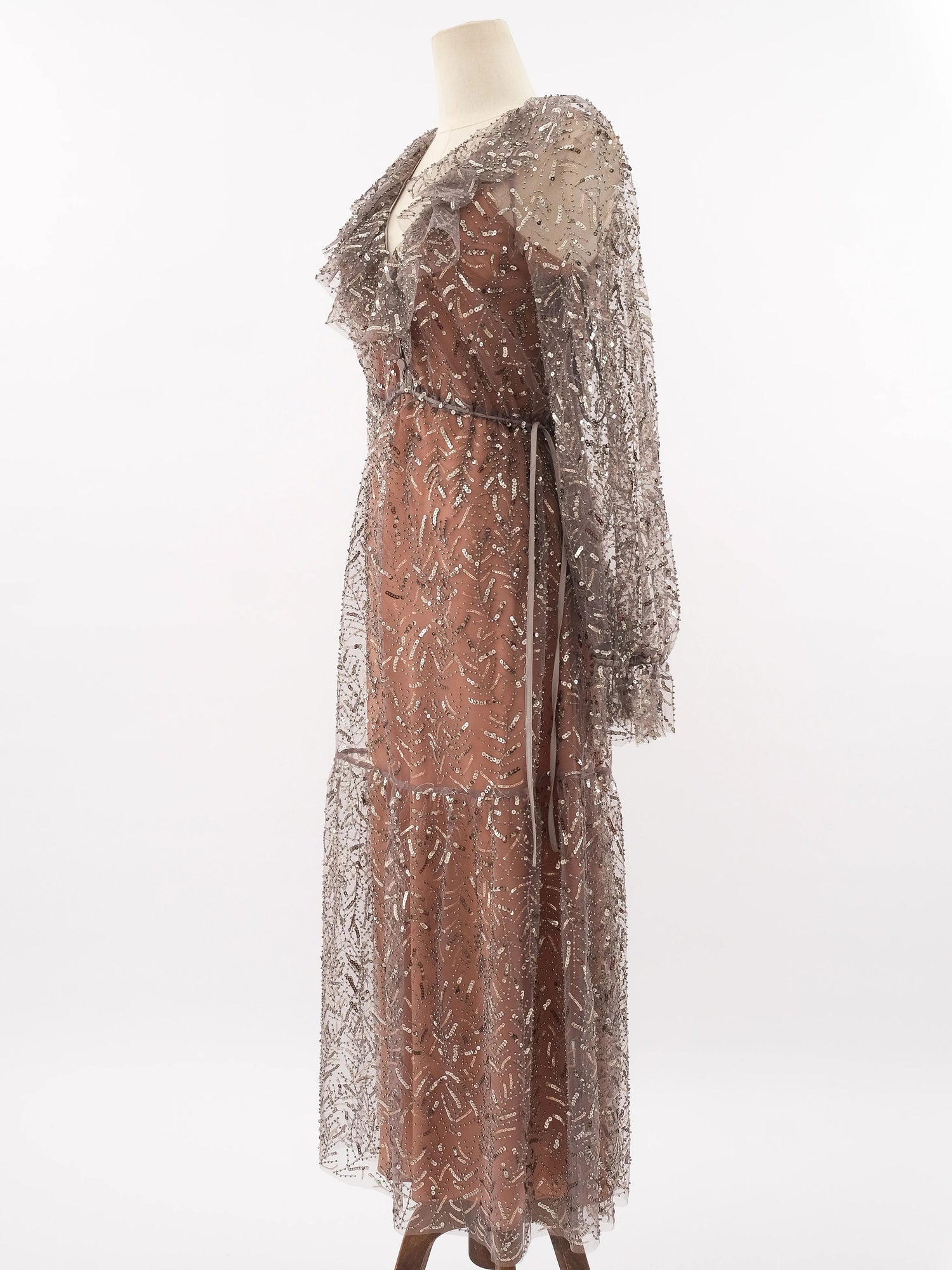 Self-Portrait Gray Sheer Sequined Dress XS Excellent Condition