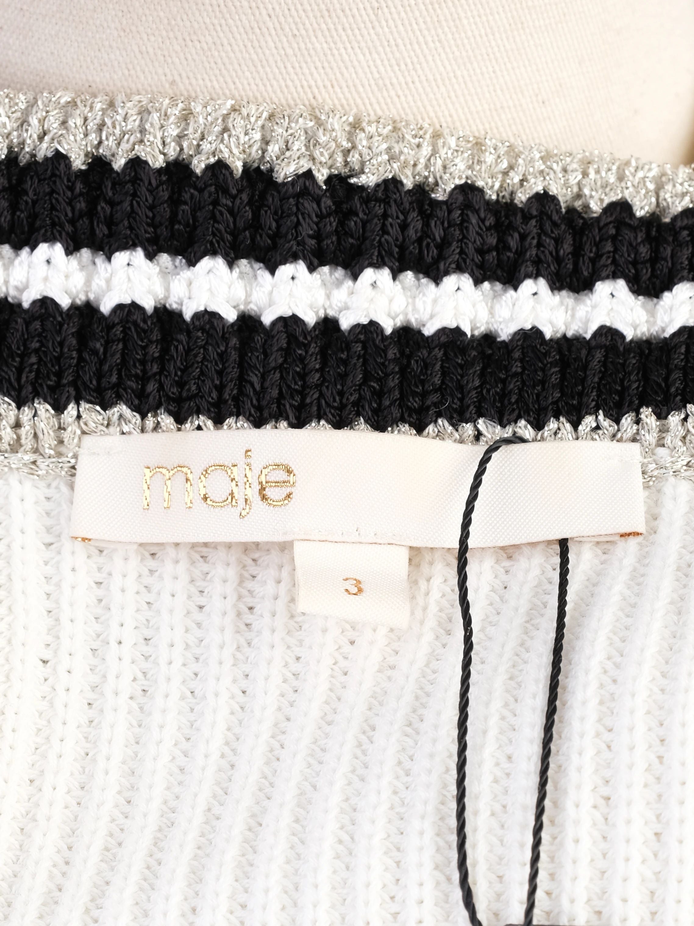 Maje White Knitted Sweater Excellent Condition V-Neck Striped