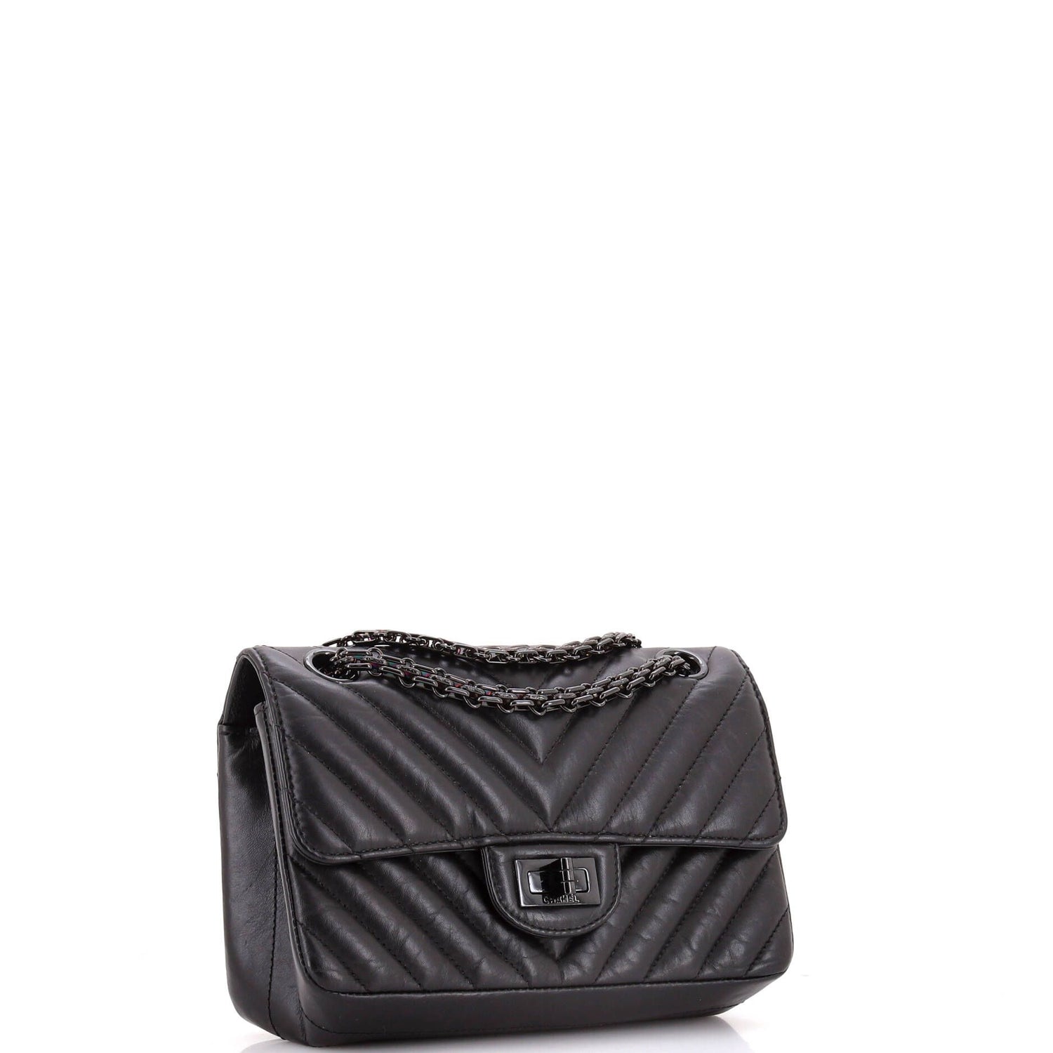 Chanel So Black Reissue 2.55 Flap Bag Chevron Aged Calfskin Mini