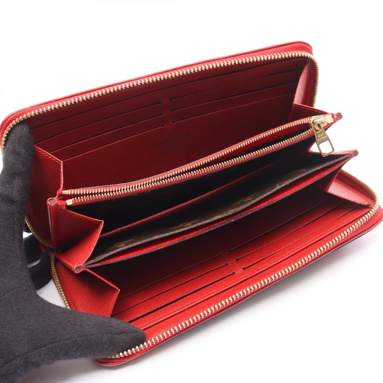 Louis Vuitton Zippy Wallet Retiro Cerise Brown Red Around Long Wallet M 61854