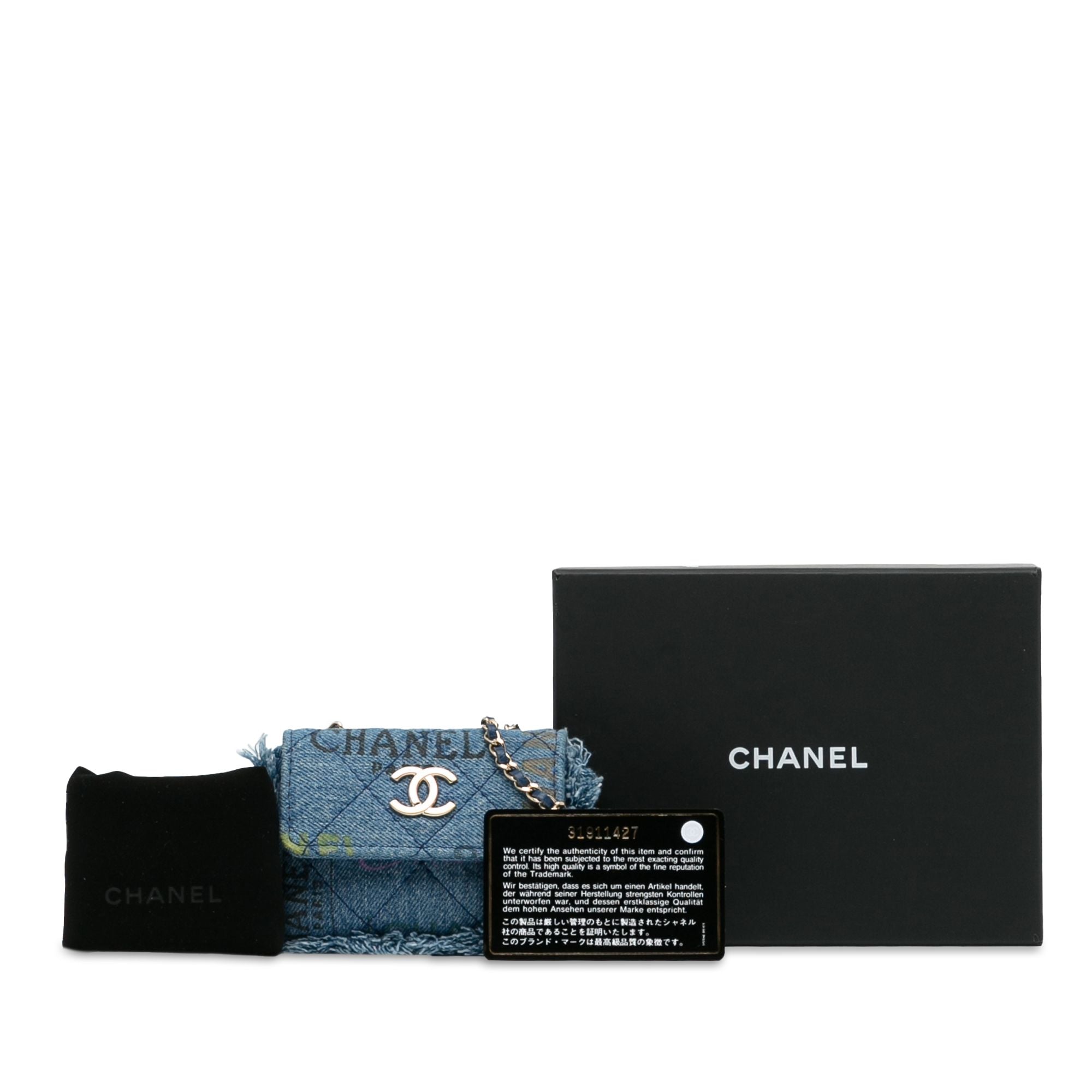 Chanel Mini Denim Mood Clutch With Chain Blue