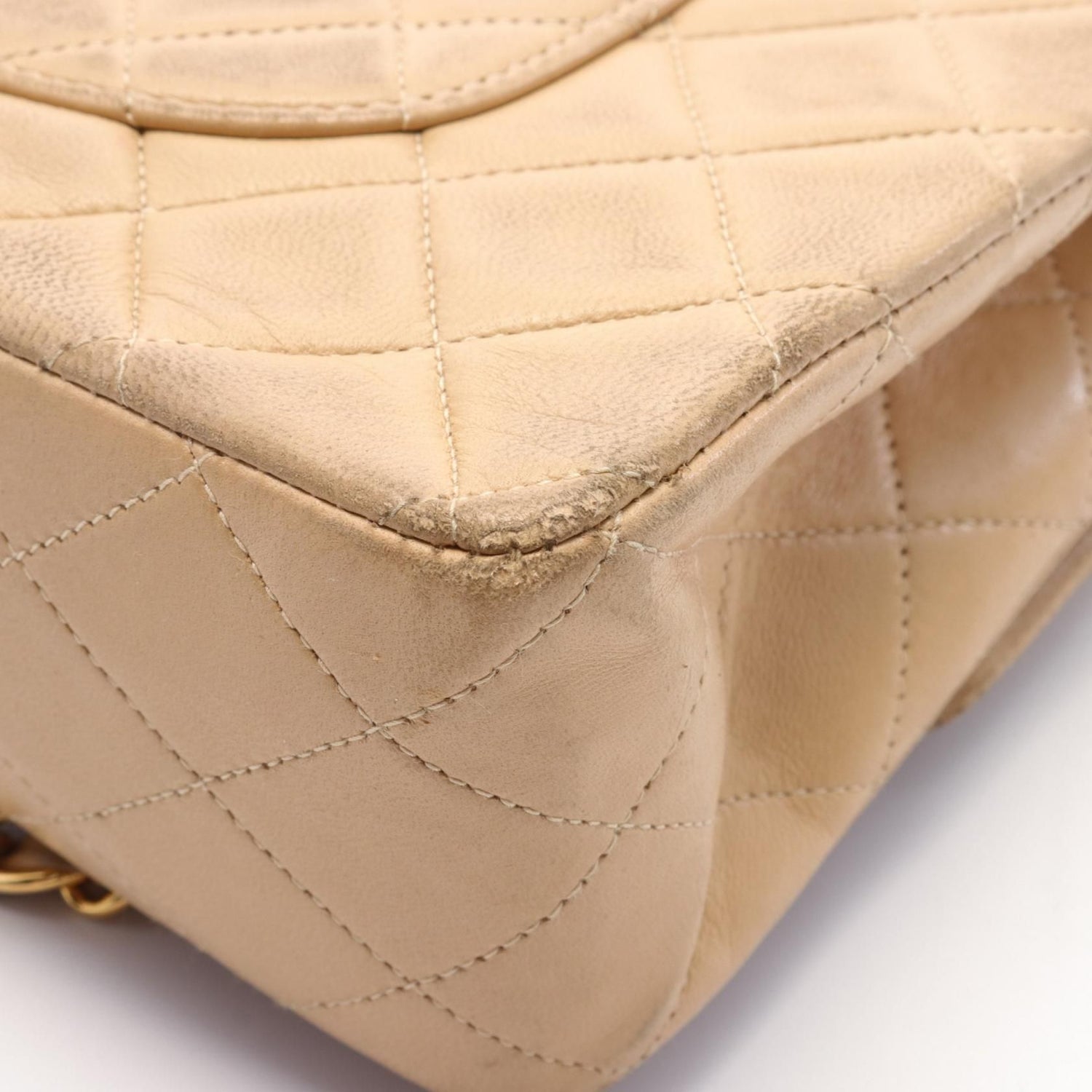 Chanel Beige Matelasse W Flap Shoulder Bag Leather A 01112
