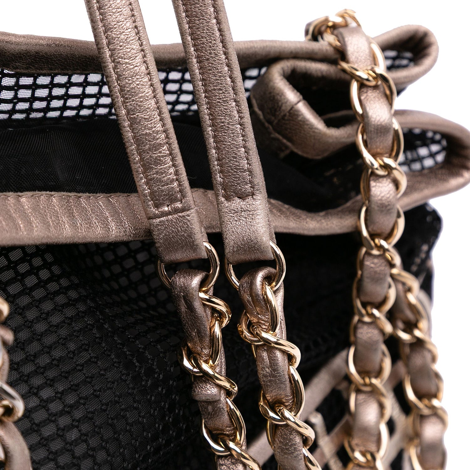 Chanel CC Mesh And Metallic Calfskin Bucket Bag Black