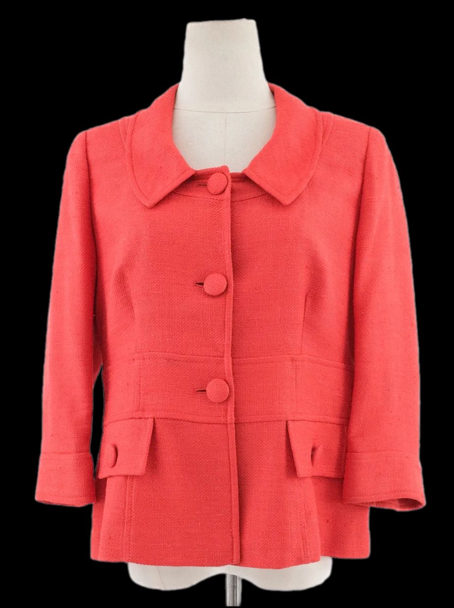 Excellent Luisa Spagnoli Red Silk Jacket Size L with Large Buttons