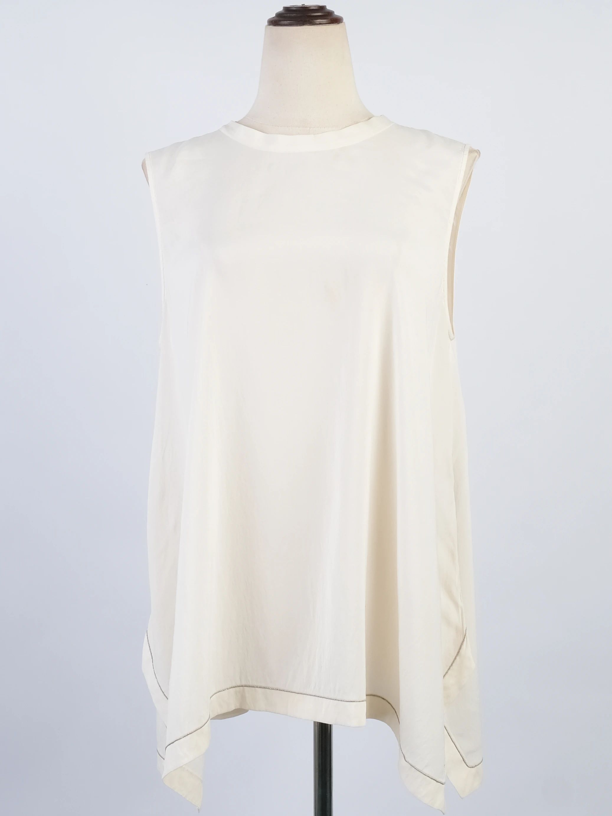 Excellent Brunello Cucinelli White Silk Top Size XL Made in Italy