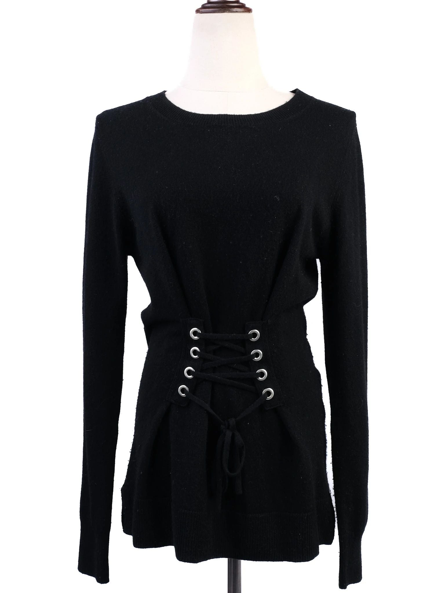 EXCELLENT Sandro Black Wool Long-Sleeve Sweater Corset Detail
