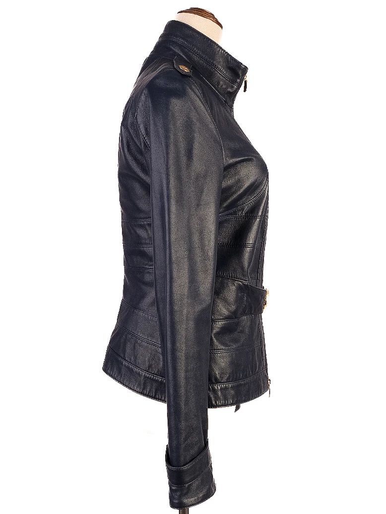 Versace Blue Leather Jacket Women Size XS Excellent Condition