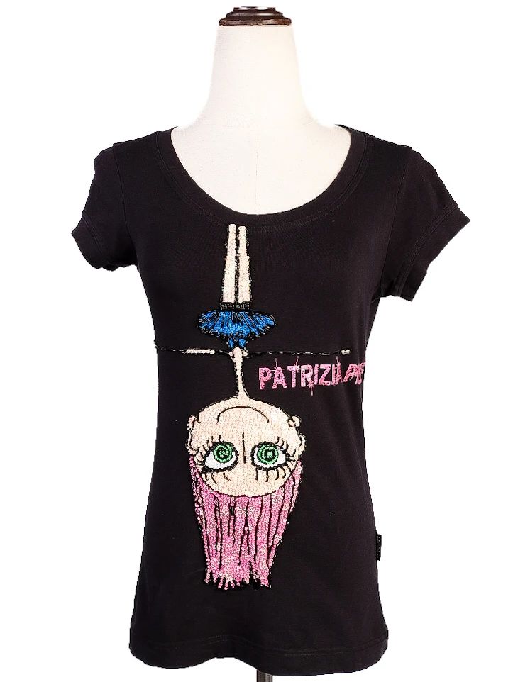 Excellent Patrizia Pepe Black T-Shirt Size S with Unique Design